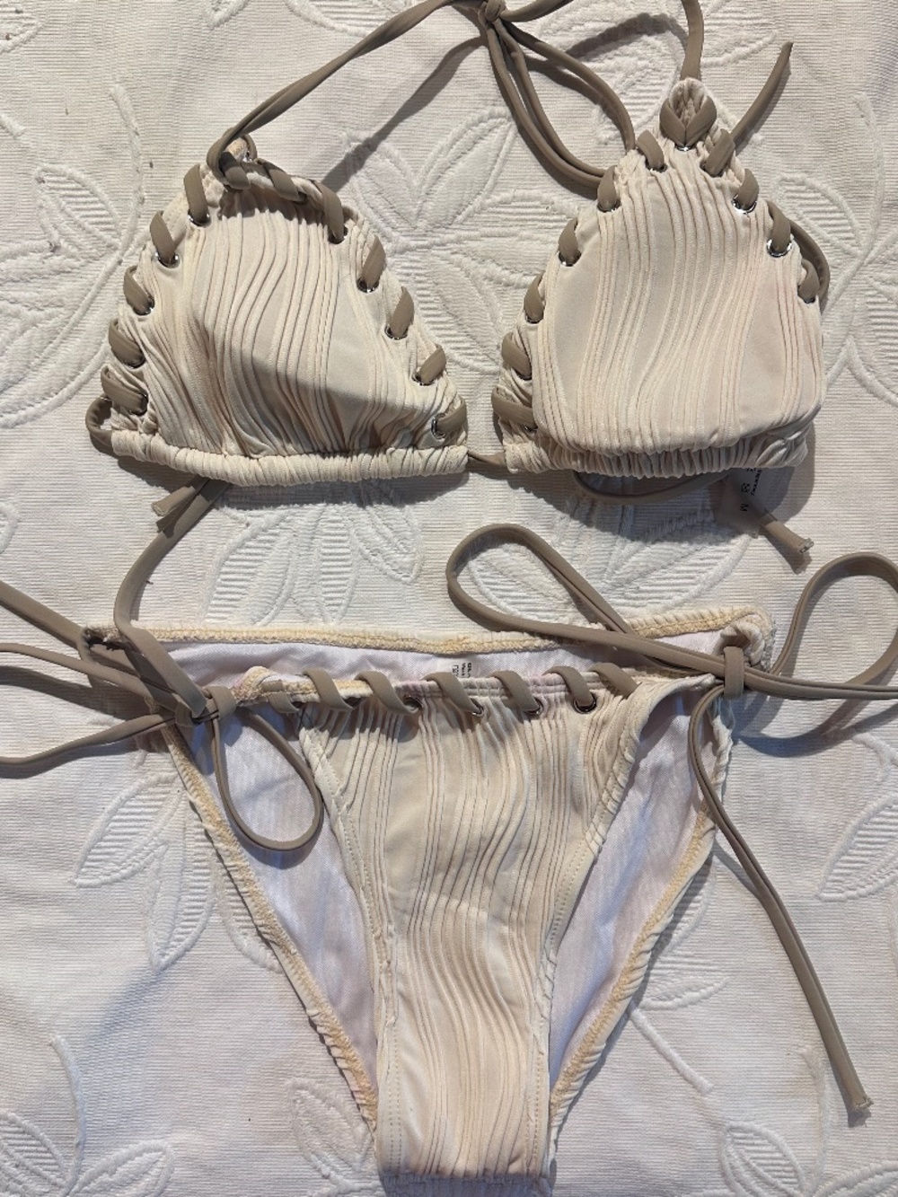 2 piece bikini, size medium, taupe with chocolate colored strings